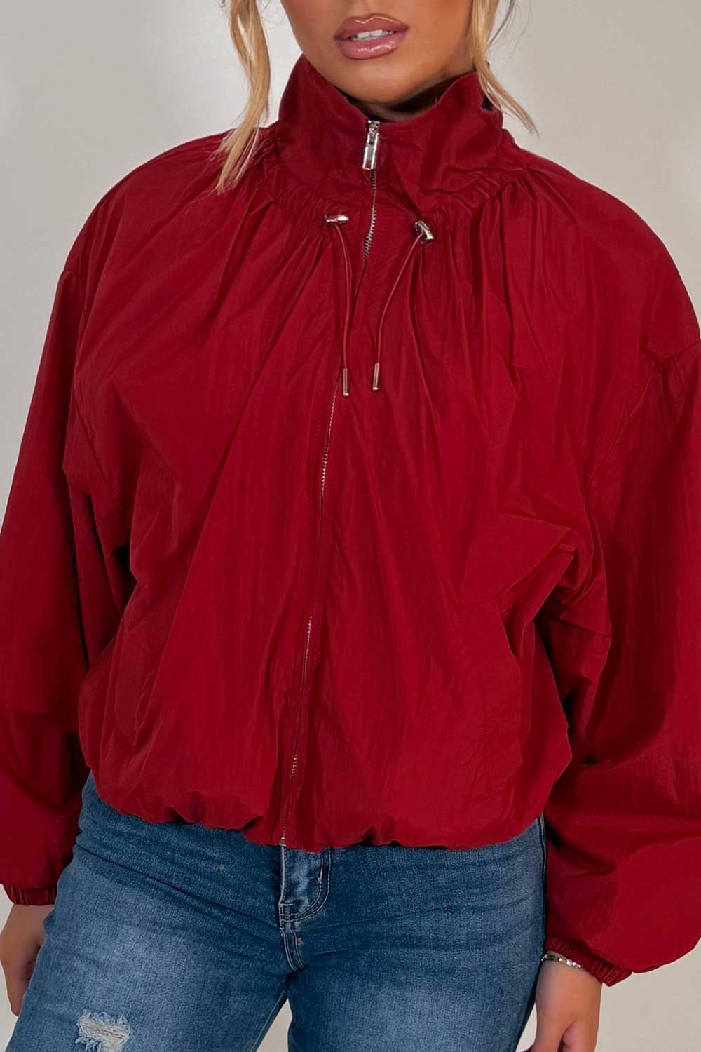 Funnel Neck Jacket Burgundy