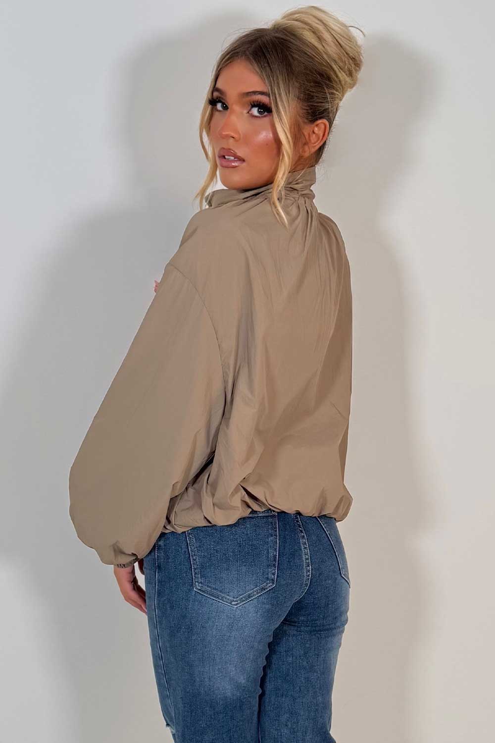 Funnel Neck Jacket Beige