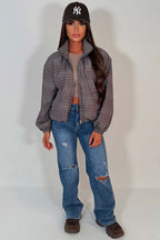 Check Jacket With Funnel Neck