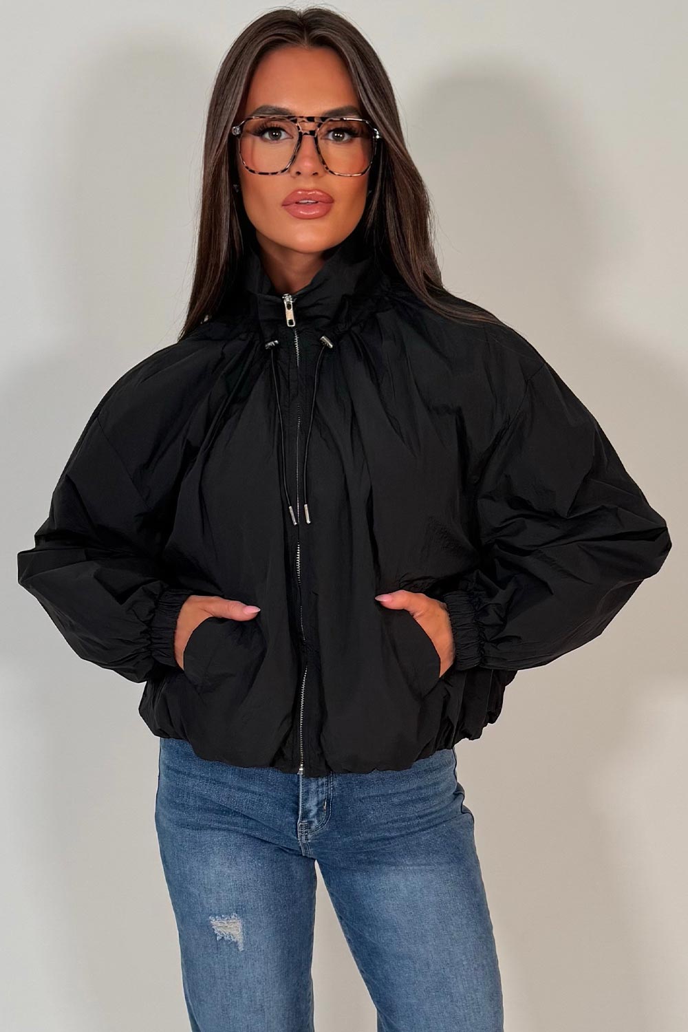 Black Funnel Neck Jacket