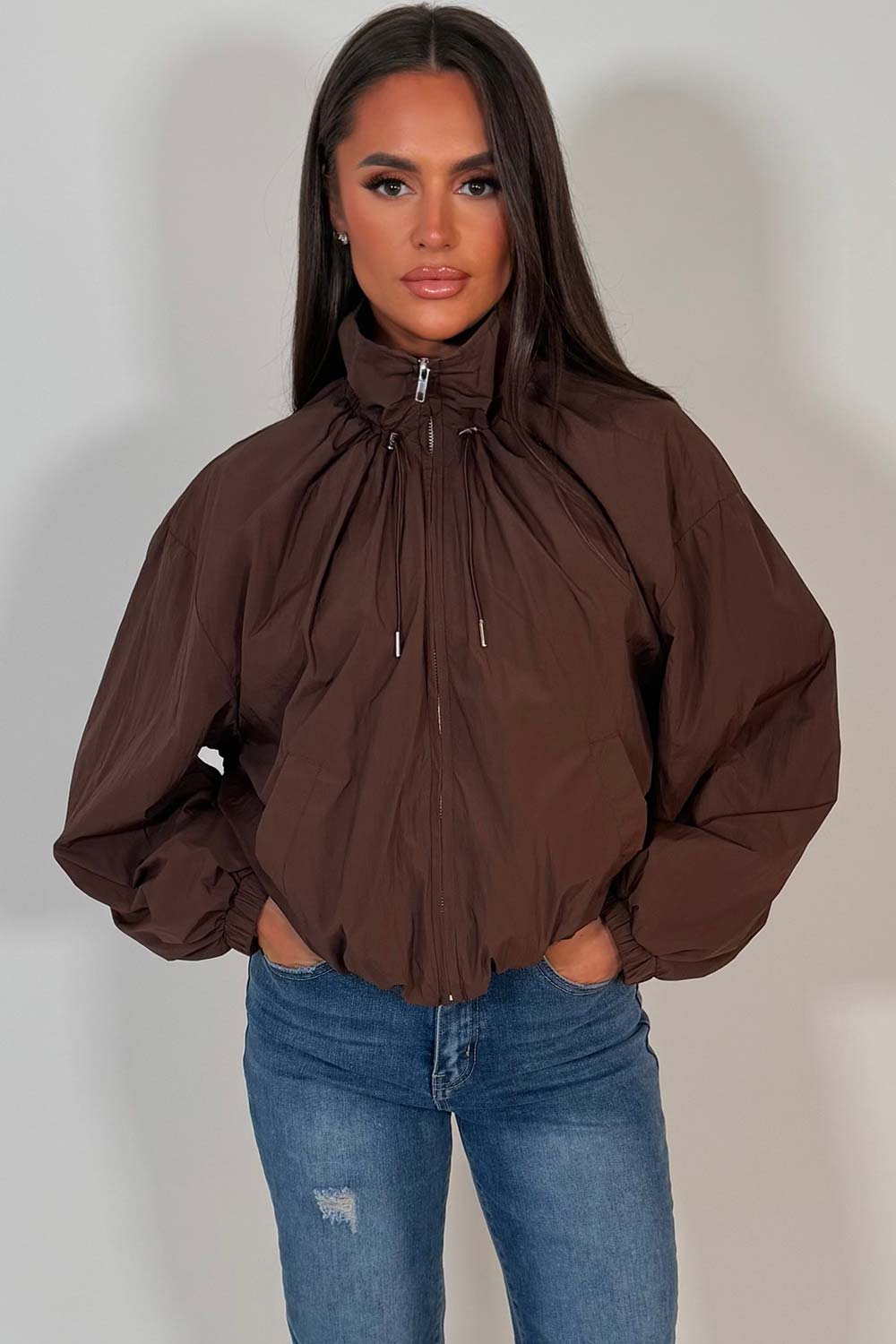 Funnel Neck Jacket Brown