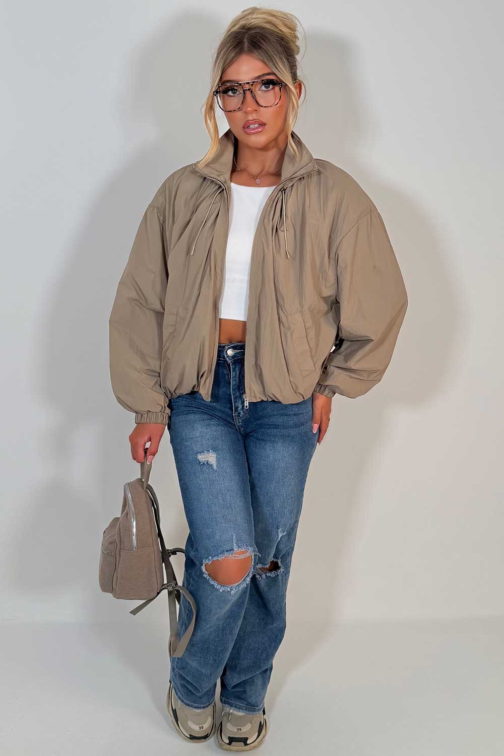 Funnel Neck Jacket Beige