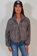 Check Jacket With Funnel Neck