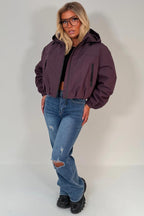Crop Padded Jacket With Hood Purple