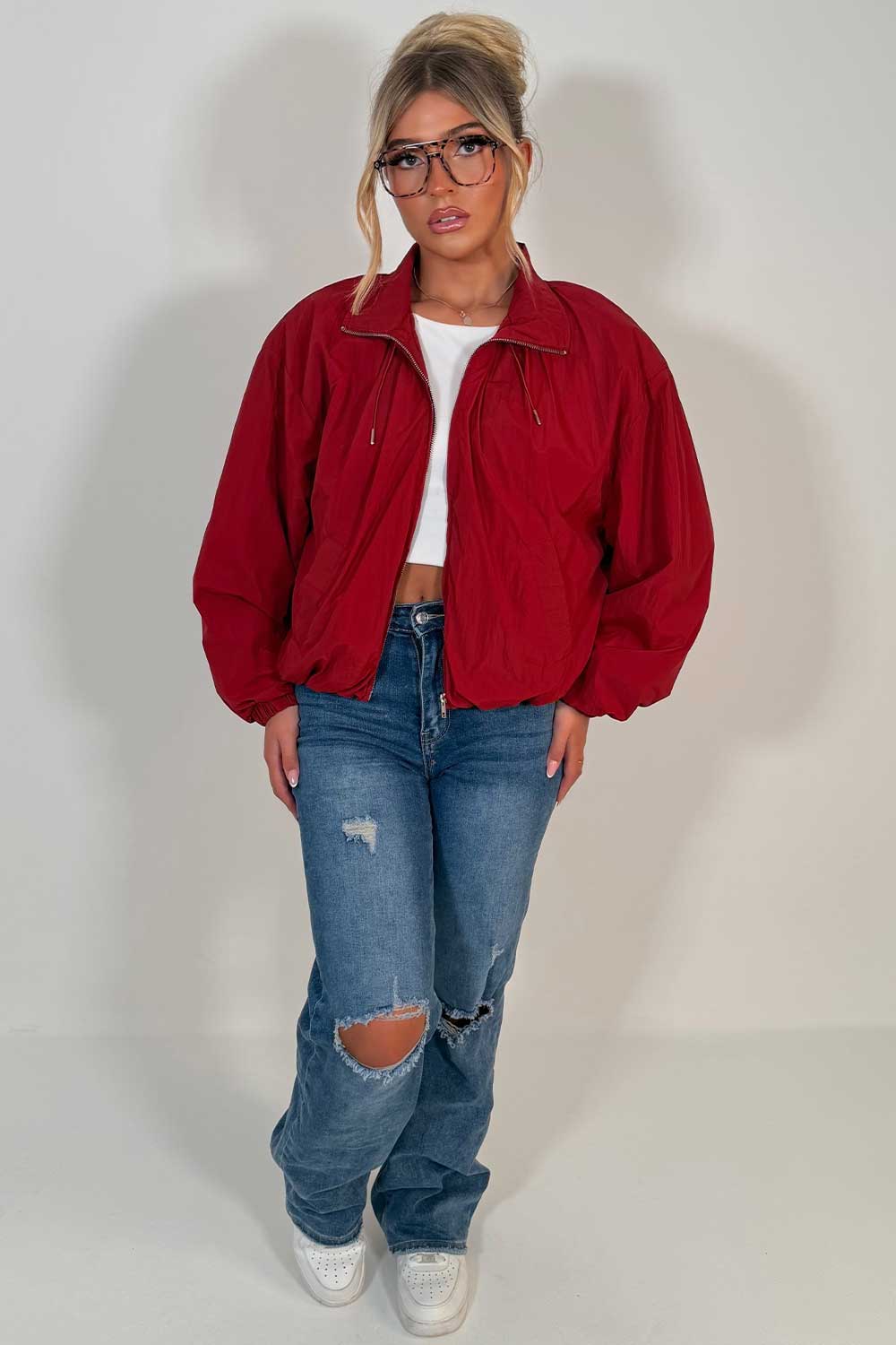 Funnel Neck Jacket Burgundy