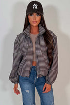 Check Jacket With Funnel Neck