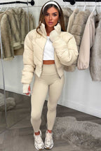 Cropped Puffer Jacket Beige