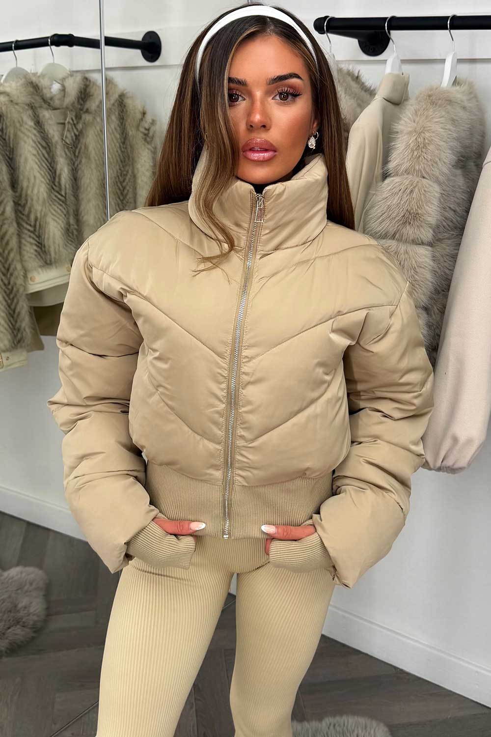 Cropped Puffer Jacket Mocha