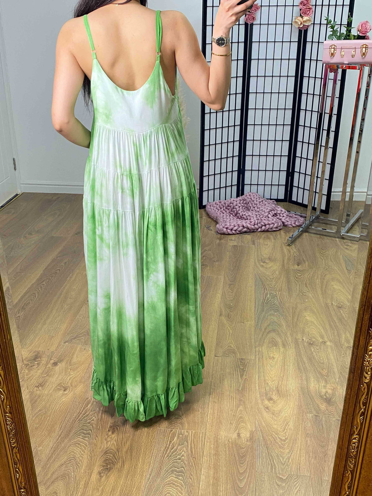 Yeliz Tie Dye Ruffle Dipped Hem Dress