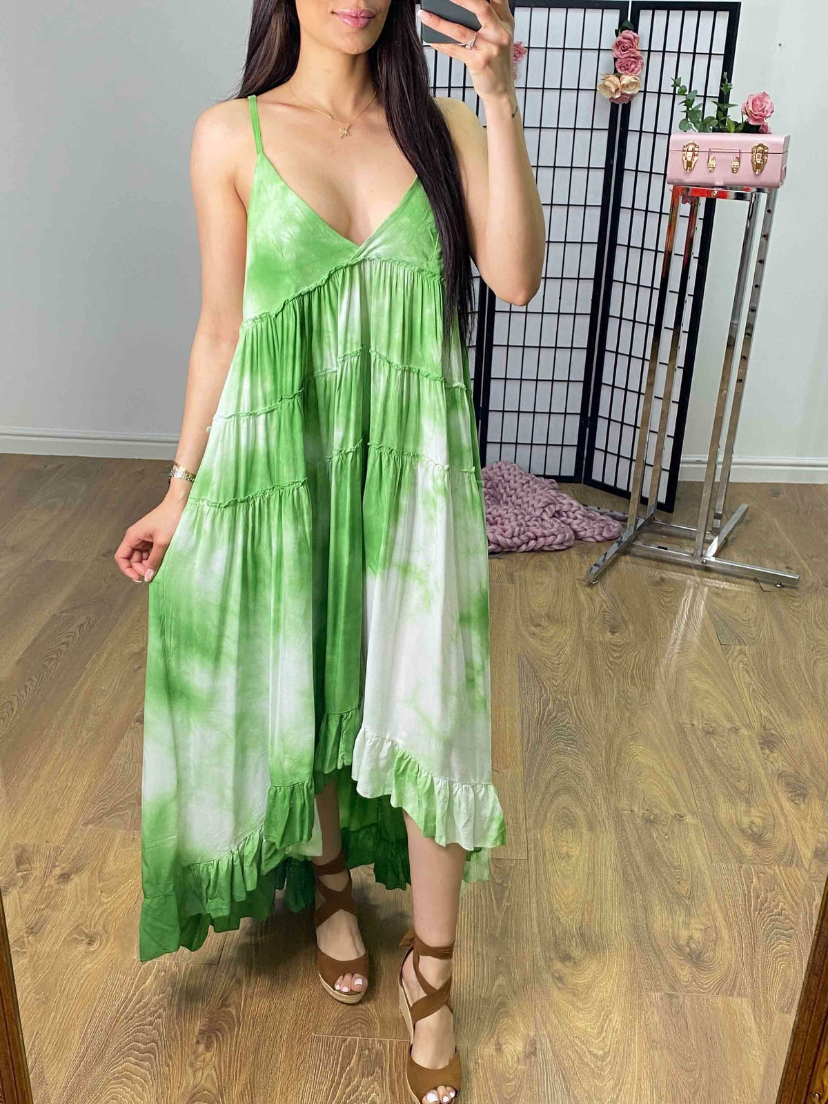Yeliz Tie Dye Ruffle Dipped Hem Dress
