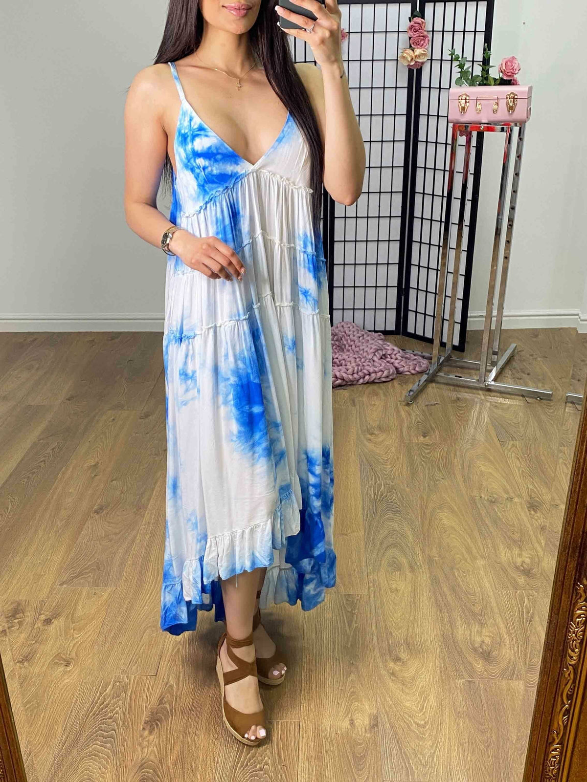 Yeliz Tie Dye Ruffle Dipped Hem Dress