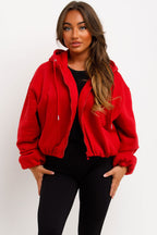 Hooded Jacket With Elastic Hem Red