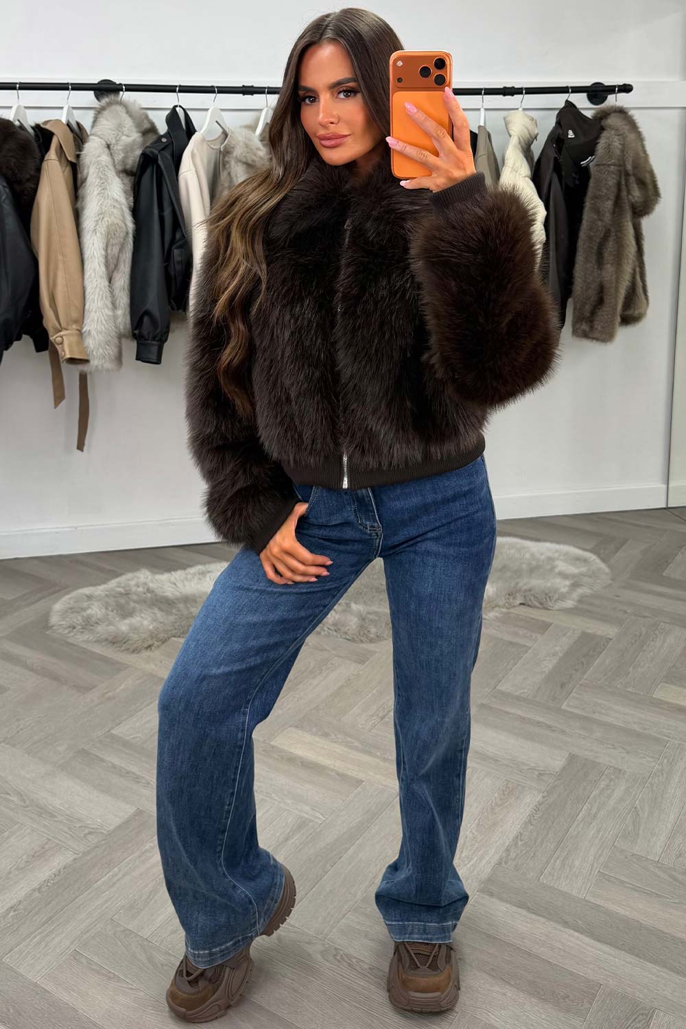 Faux Fur Jacket Brown