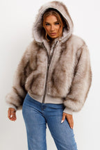 Fur Coat With Hood Beige
