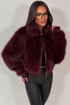 Faux Fur Jacket Burgundy