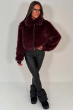 Faux Fur Jacket Burgundy