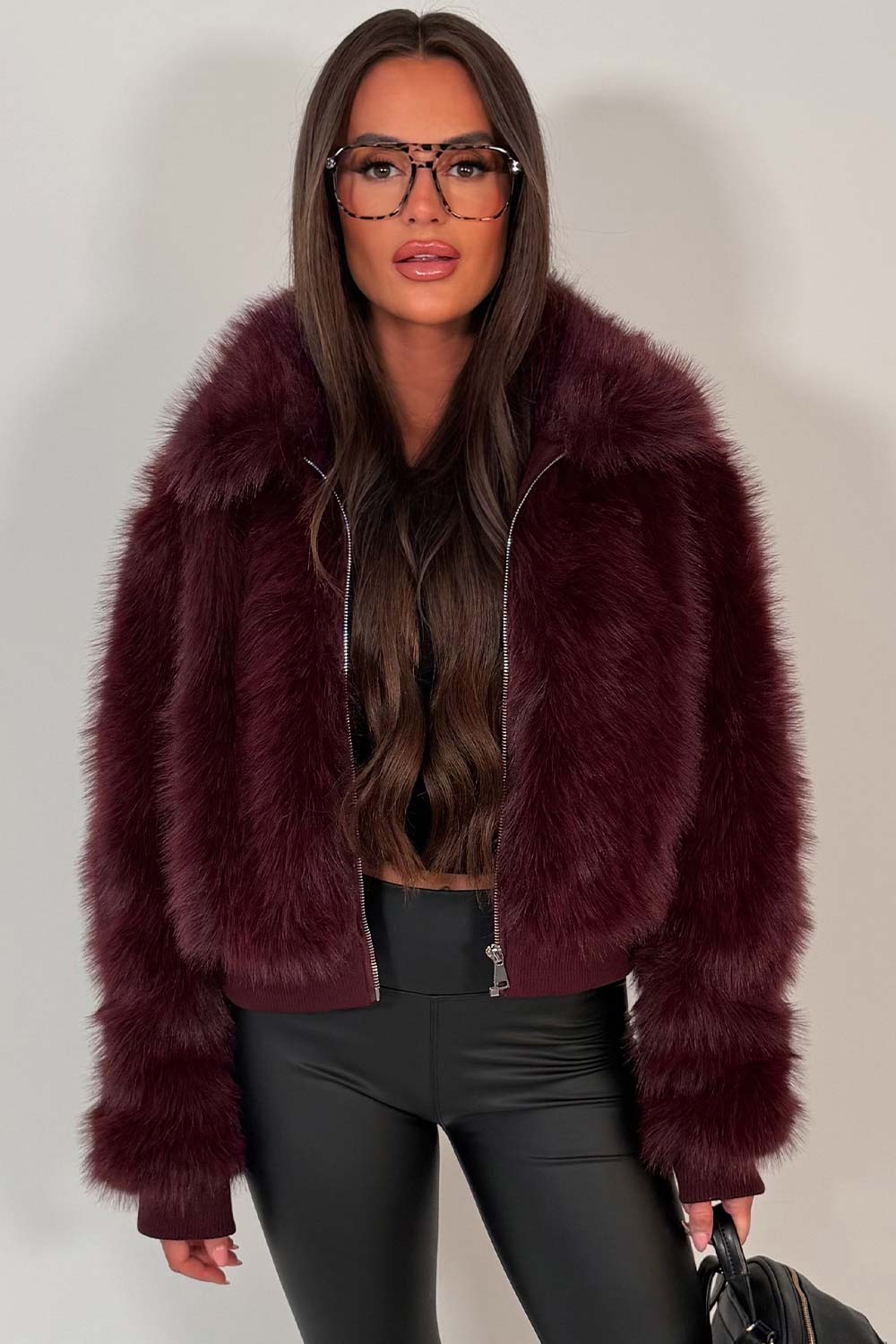 Faux Fur Jacket Burgundy