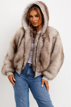 Fur Coat With Hood Beige